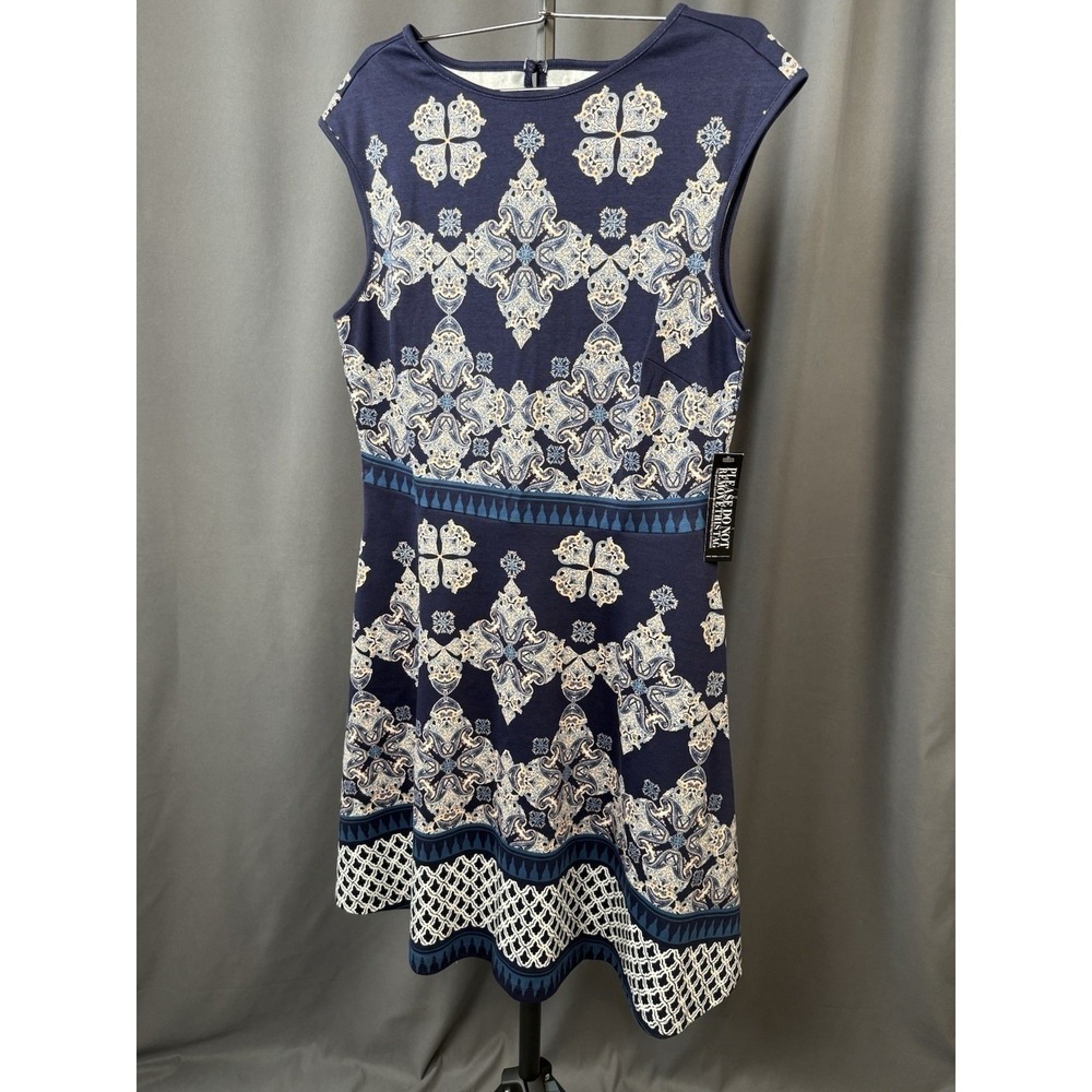 NWT New York & Company Navy Paisley Fit & Flare Dress Women's Medium